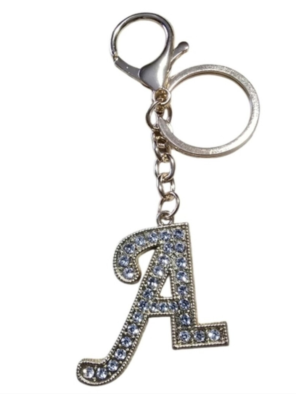 Rhinestone Letter A Keychain Charm - Gold with Clear Crystals